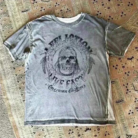 AFFLICTION LIVE FAST American Customs Graphic T-SHIRT Distressed Black & Grey XL - Picture 4 of 10